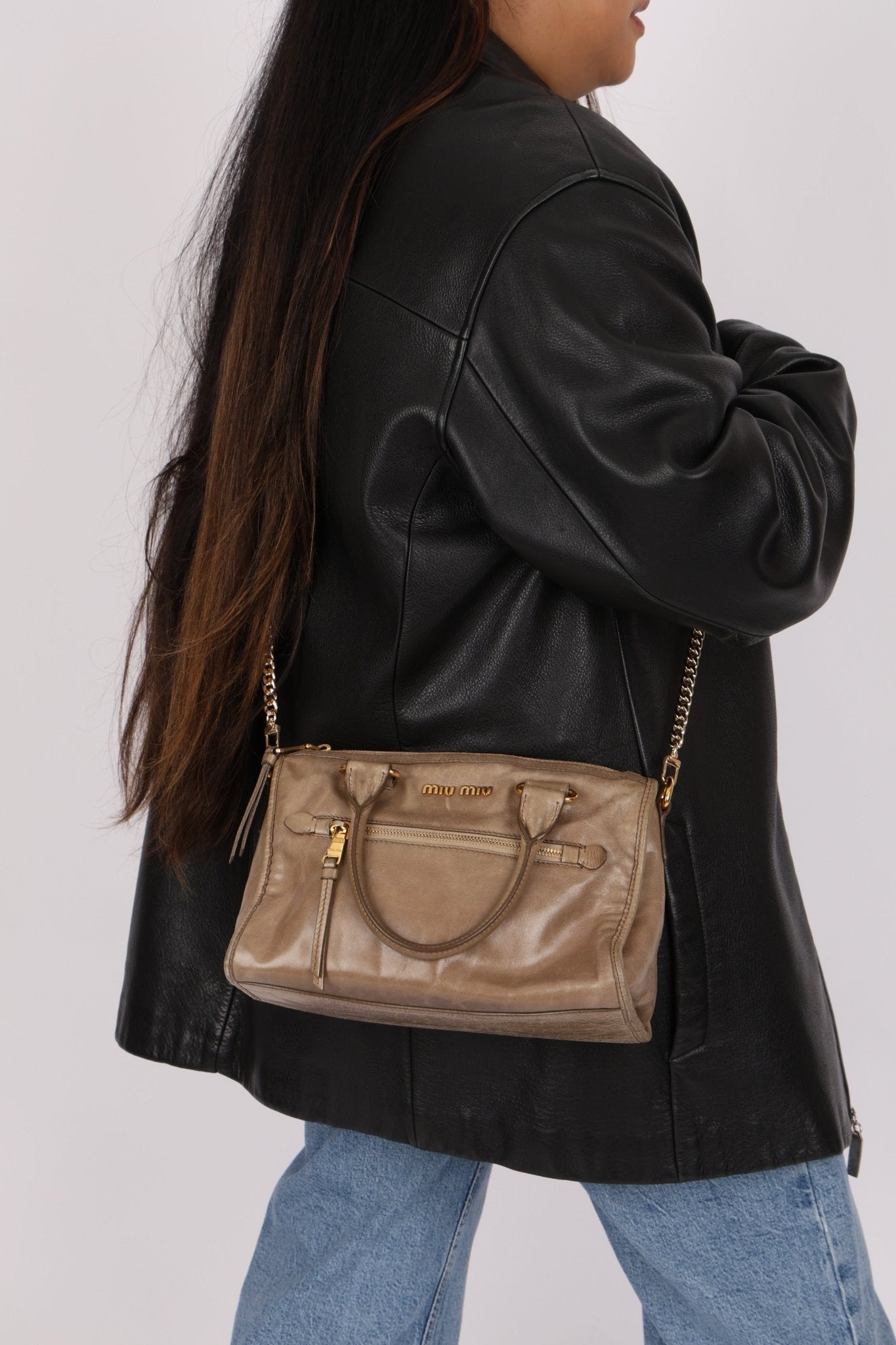 Miu Miu Vitello Shine Easy Zip Tote - FashioNica