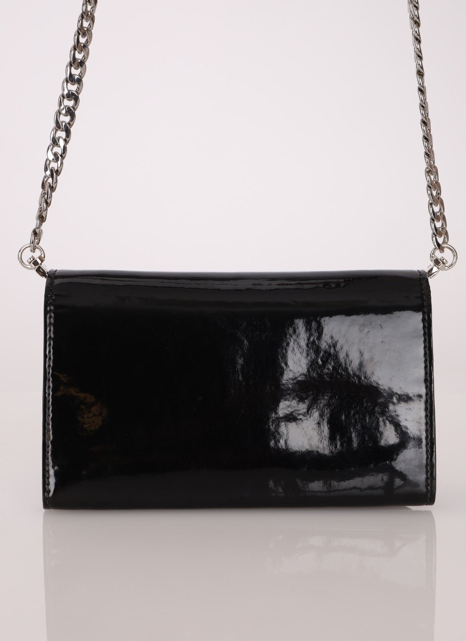 Moschino Patent License Plate Wallet on Chain - FashioNica