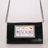Moschino Patent License Plate Wallet on Chain - FashioNica