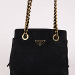 Prada 1995 Midnight Blue Suede Mini Catena Chain Tote - FashioNica