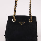 Prada 1995 Midnight Blue Suede Mini Catena Chain Tote - FashioNica