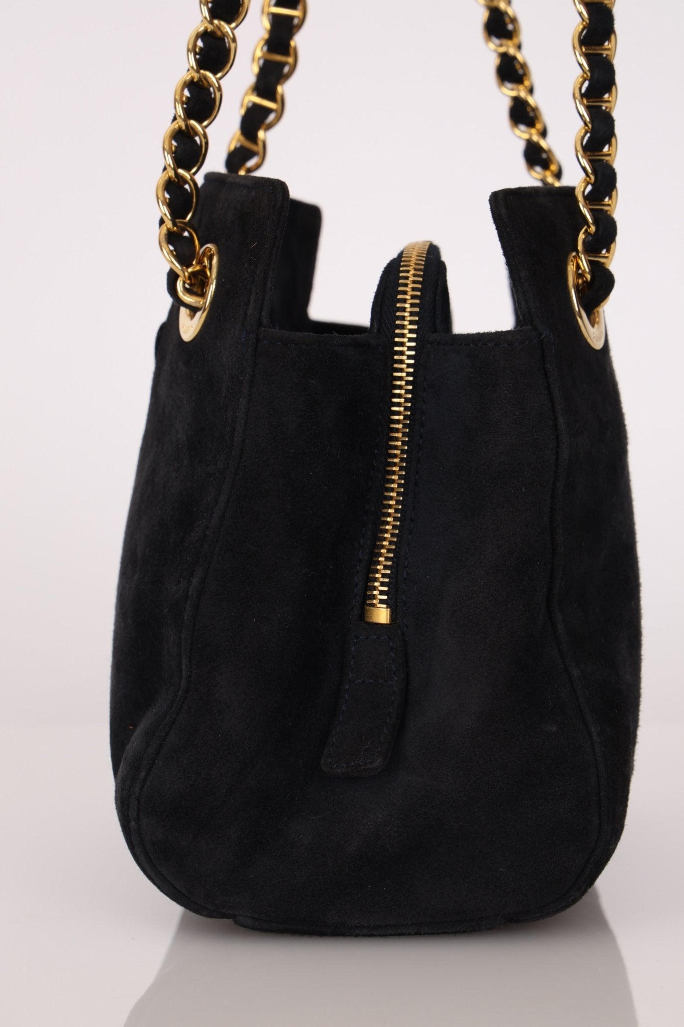 Prada 1995 Midnight Blue Suede Mini Catena Chain Tote - FashioNica