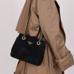 Prada 1995 Midnight Blue Suede Mini Catena Chain Tote - FashioNica