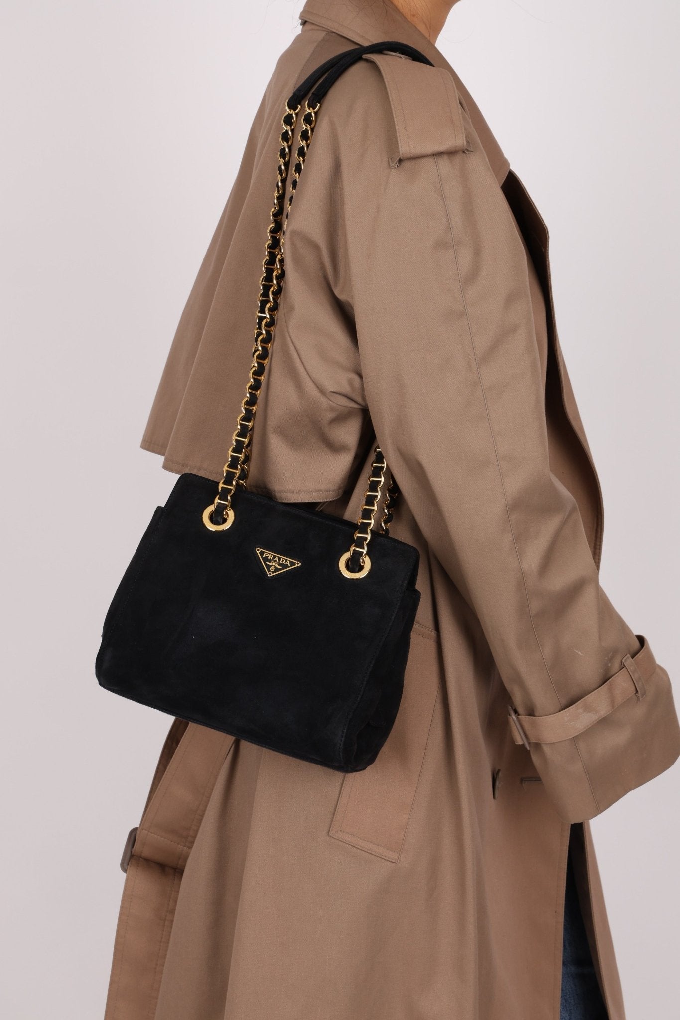 Prada 1995 Midnight Blue Suede Mini Catena Chain Tote - FashioNica