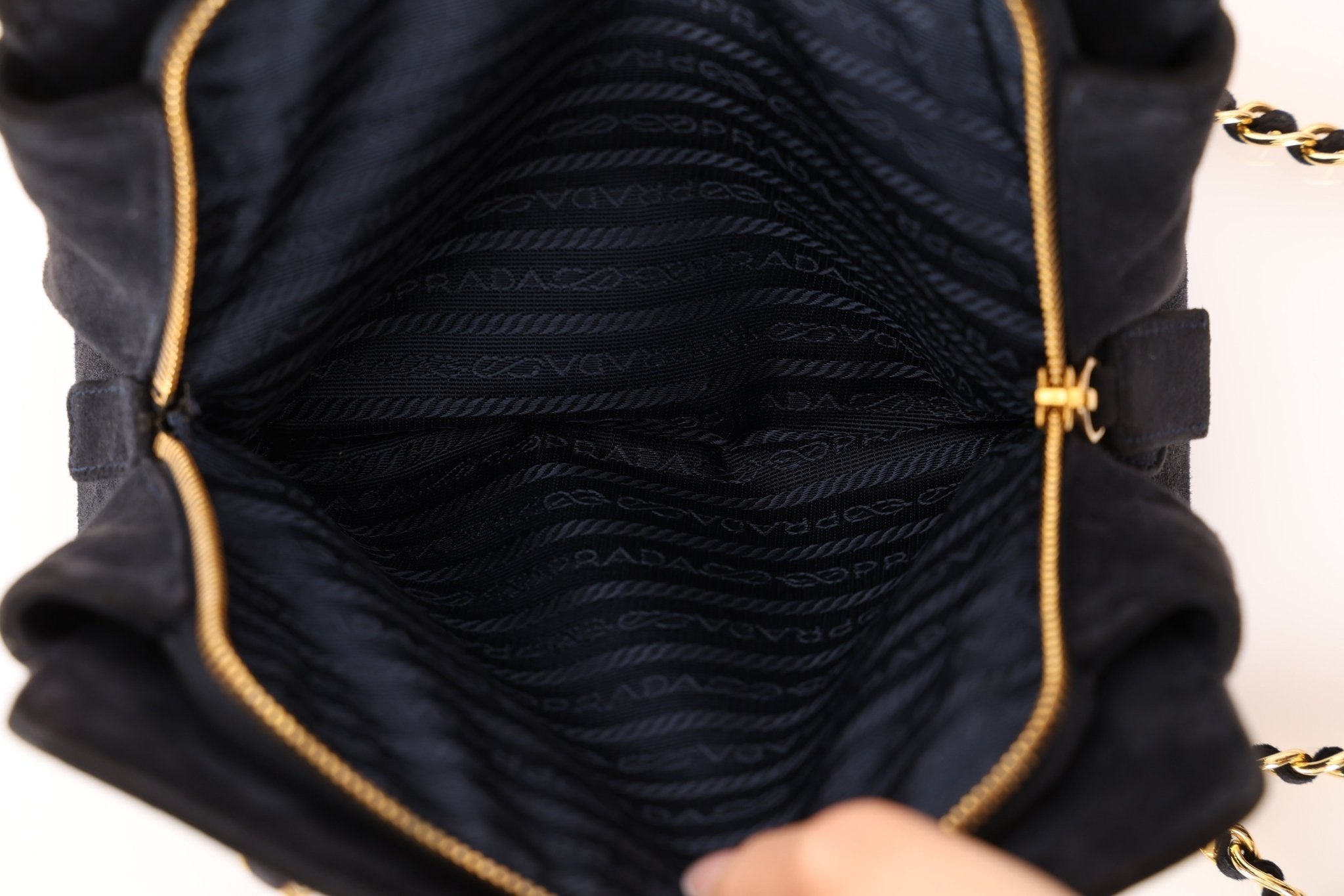 Prada 1995 Midnight Blue Suede Mini Catena Chain Tote - FashioNica