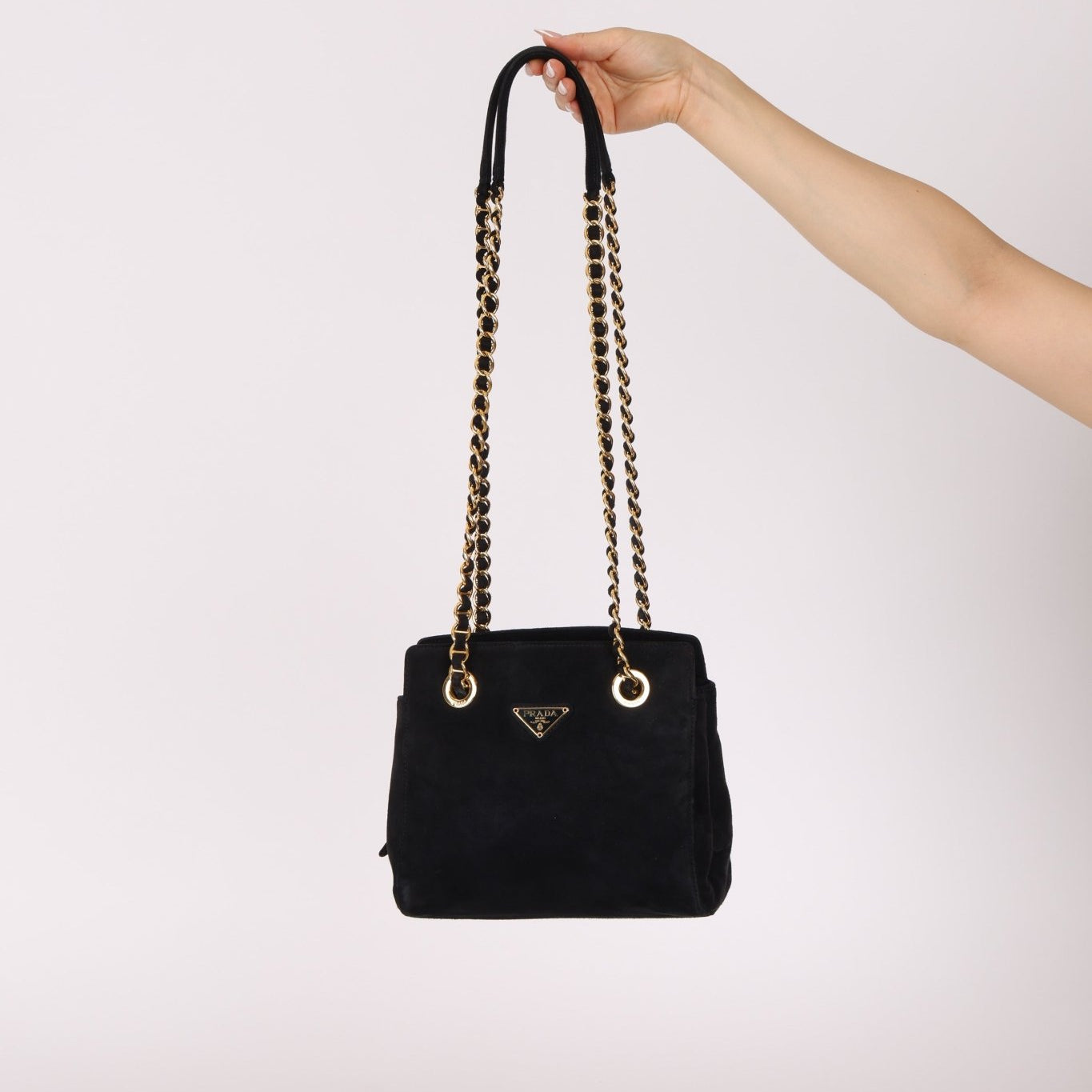 Prada 1995 Midnight Blue Suede Mini Catena Chain Tote - FashioNica
