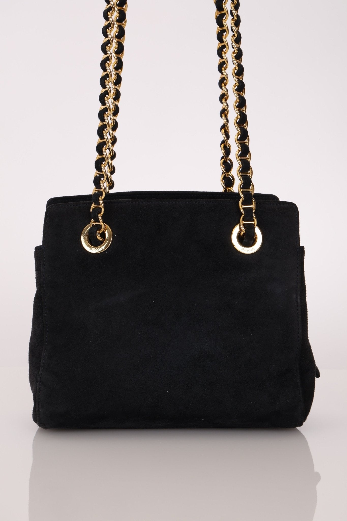 Prada 1995 Midnight Blue Suede Mini Catena Chain Tote - FashioNica