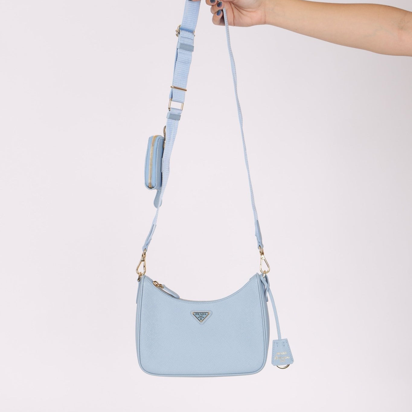Prada 2025 Baby Blue Saffiano Re - Edition Hobo - FashioNica