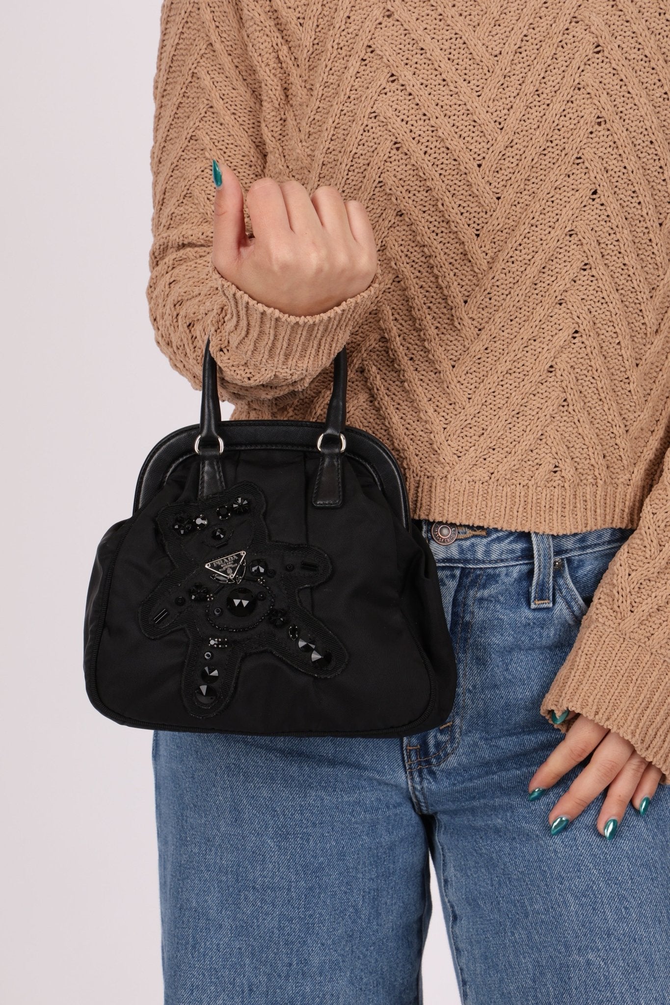 Prada Bijoux Teddy Bear Tessuto Frame Handle Bag - FashioNica