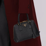 Prada Black Saffiano Mini Top Handle - FashioNica
