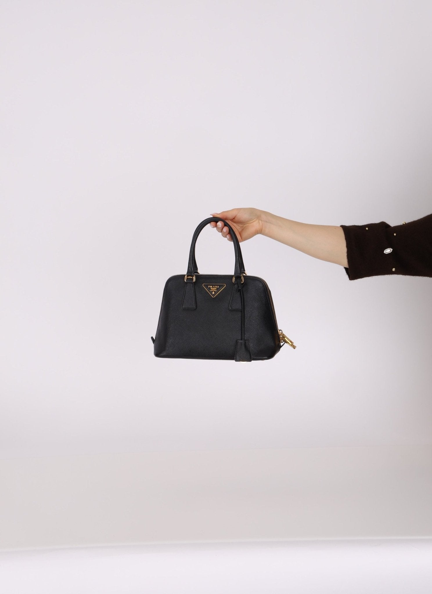 Prada Black Saffiano Mini Top Handle - FashioNica