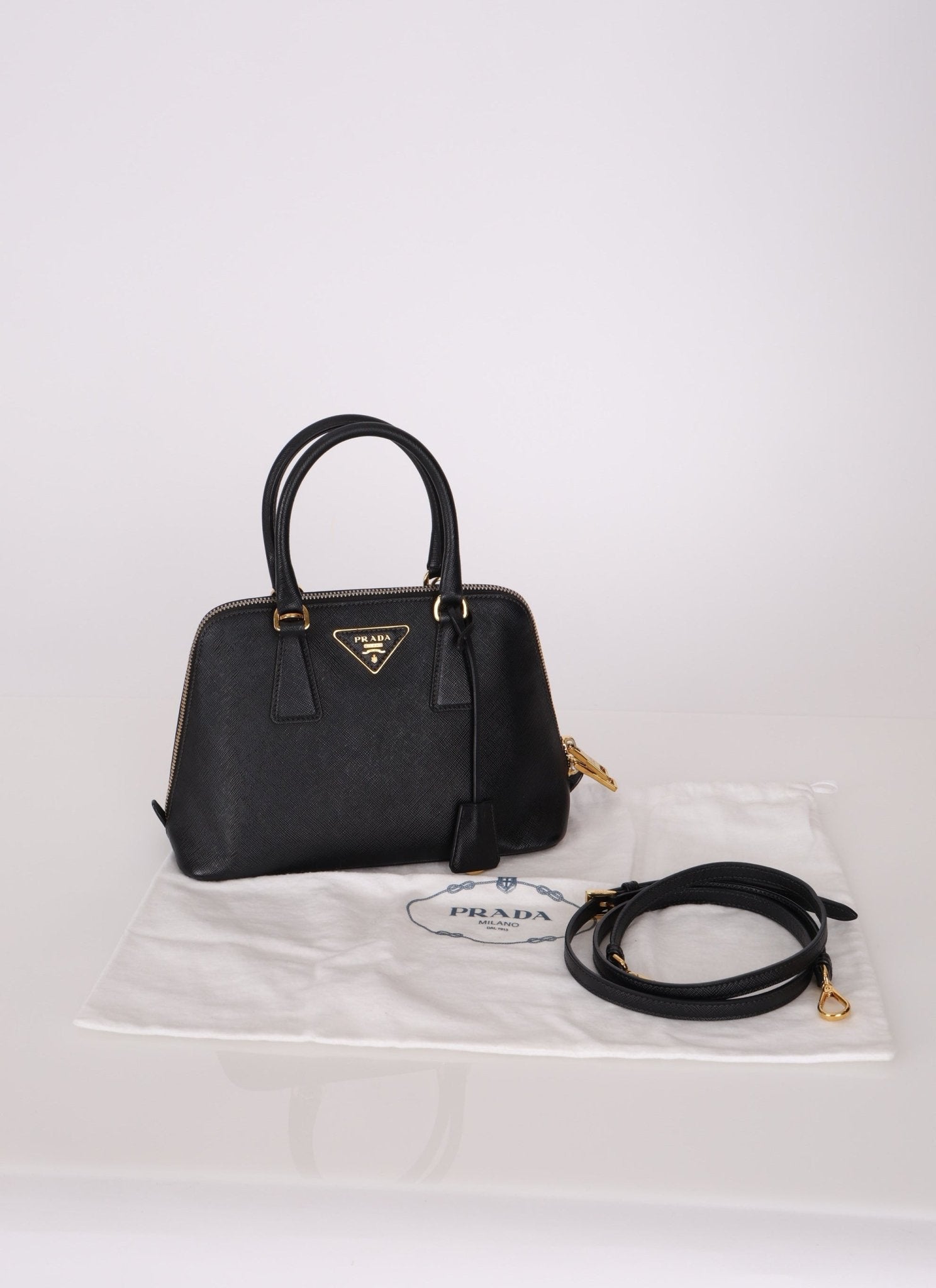 Prada Black Saffiano Mini Top Handle - FashioNica