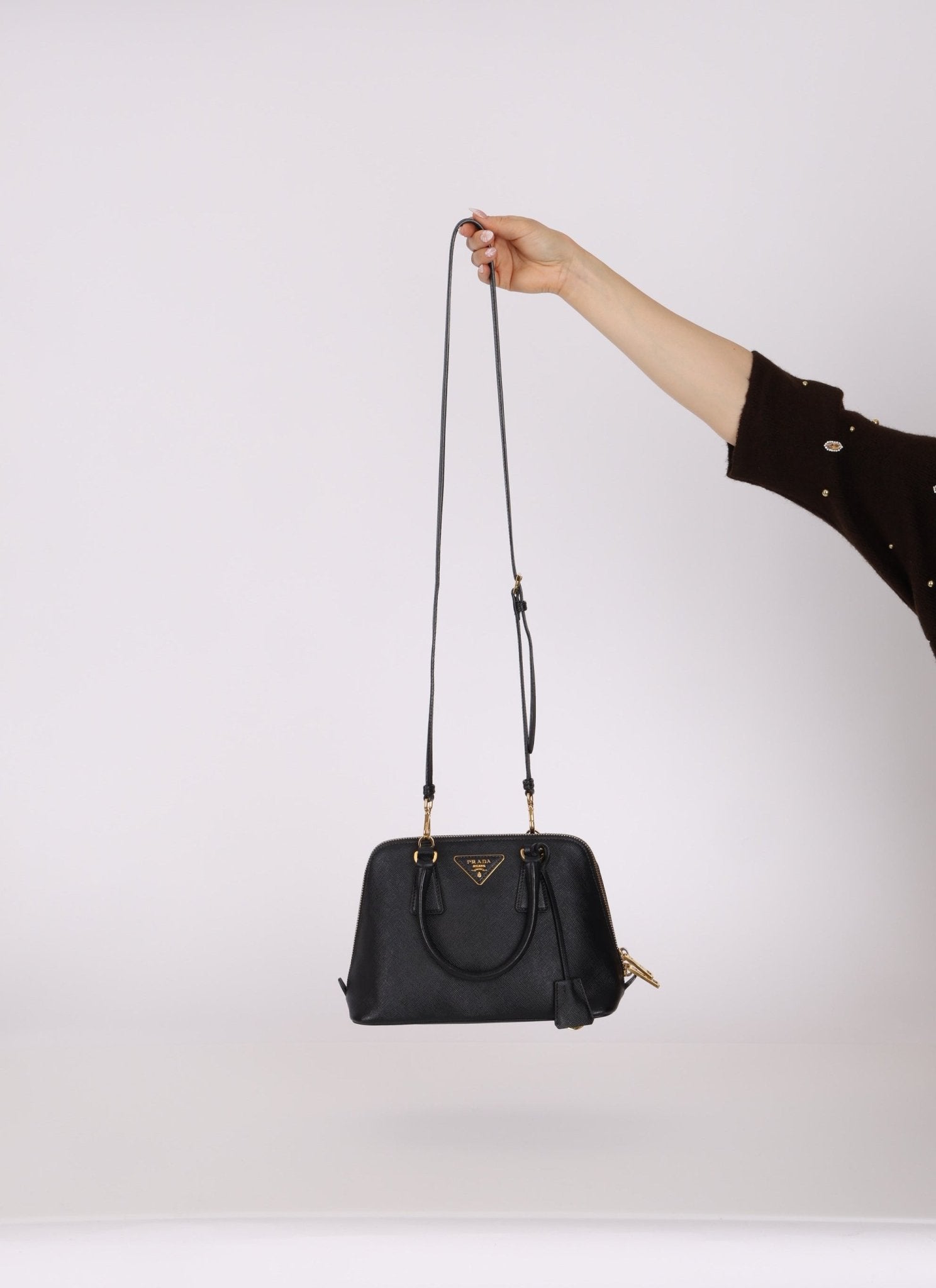 Prada Black Saffiano Mini Top Handle - FashioNica