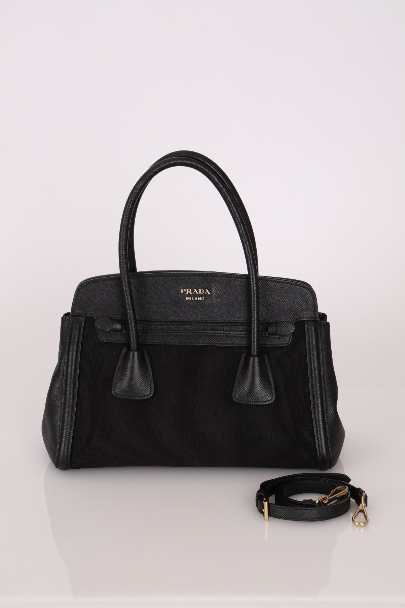 Prada Canapa Saffiano Shoulder Bag Nero Black - FashioNica