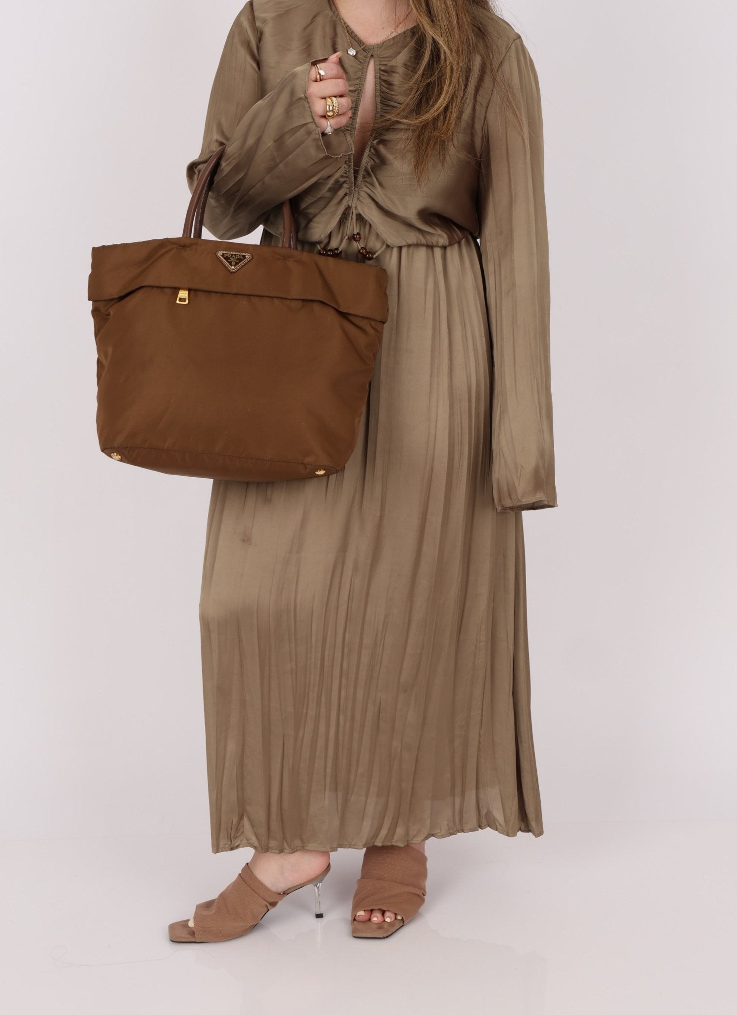 Prada Dark Khaki Nylon Tote - FashioNica