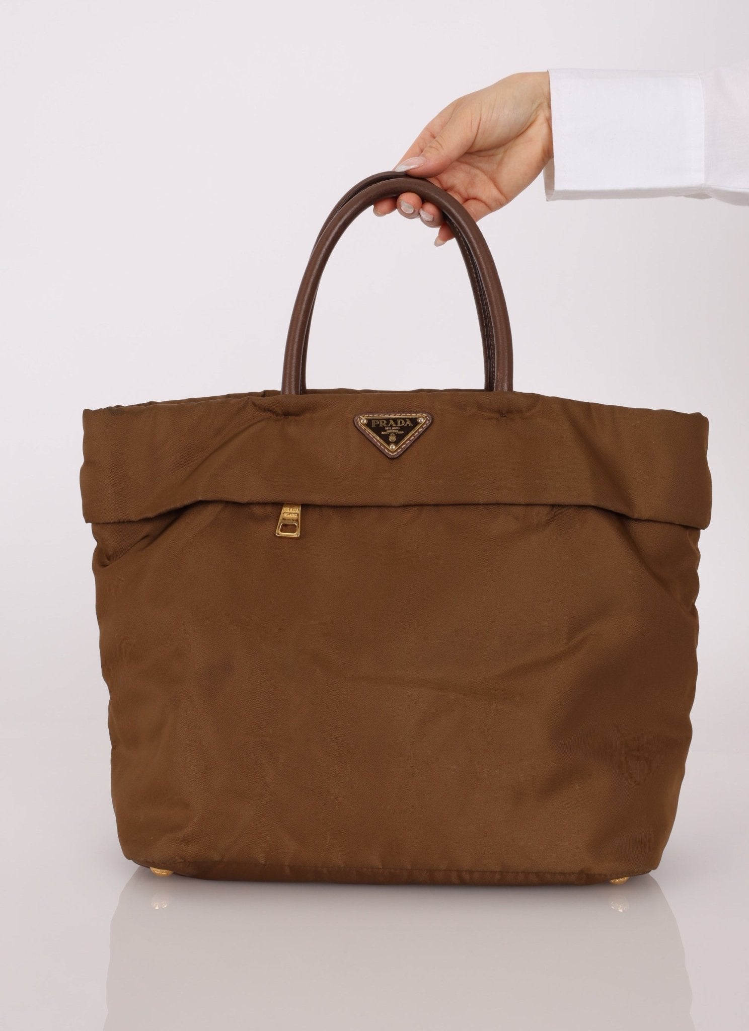 Prada Dark Khaki Nylon Tote - FashioNica