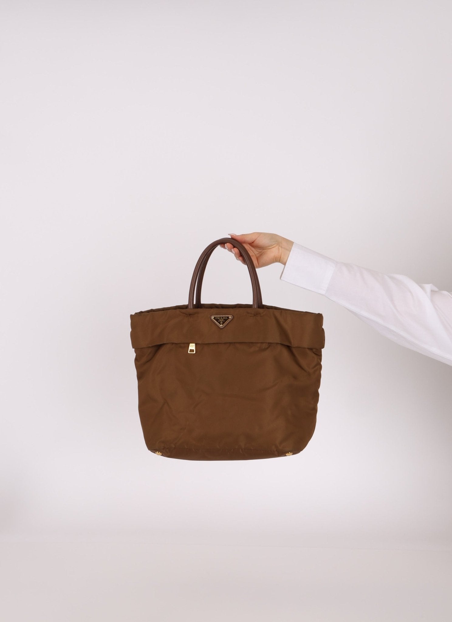 Prada Dark Khaki Nylon Tote - FashioNica