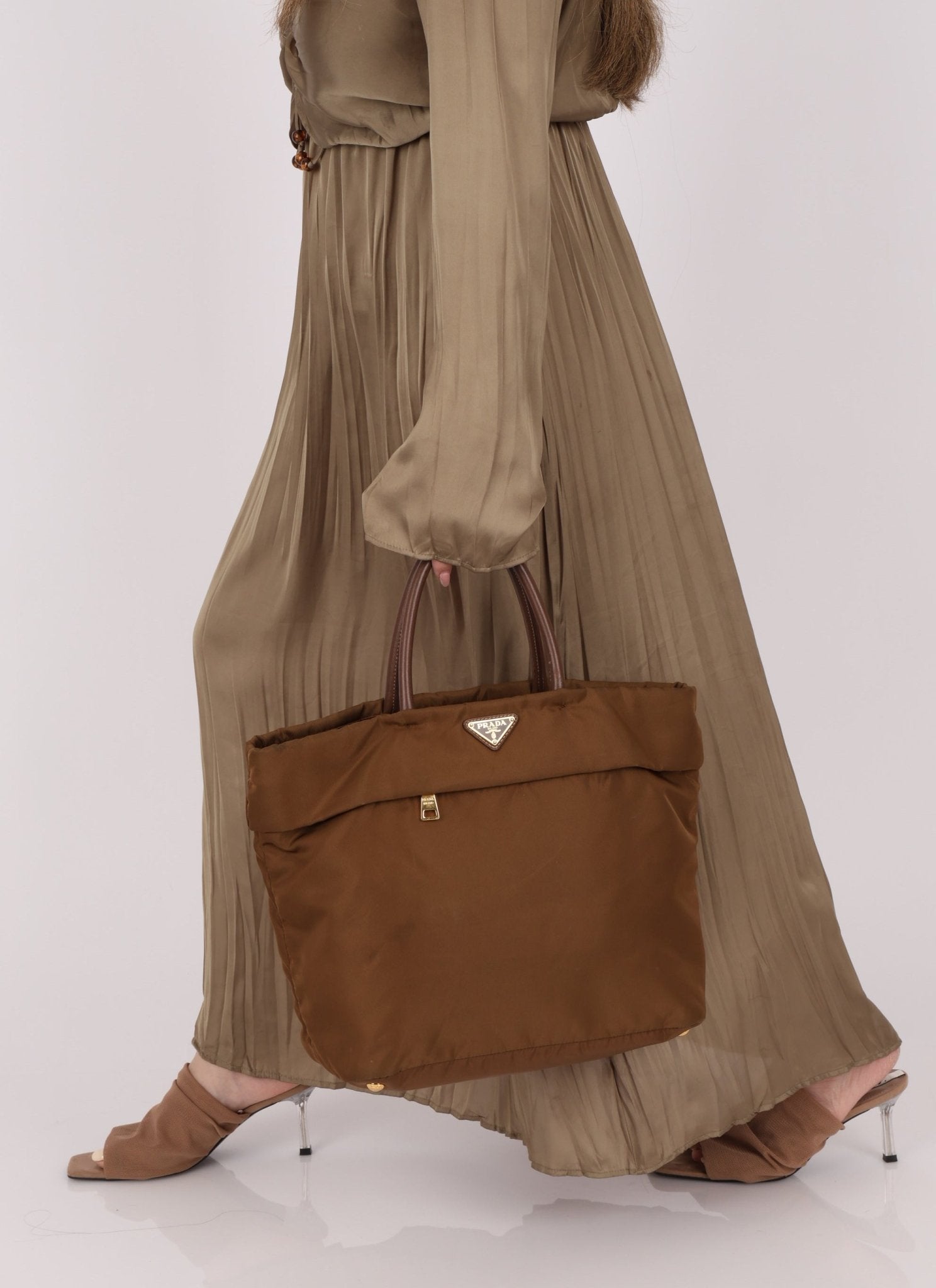 Prada Dark Khaki Nylon Tote - FashioNica