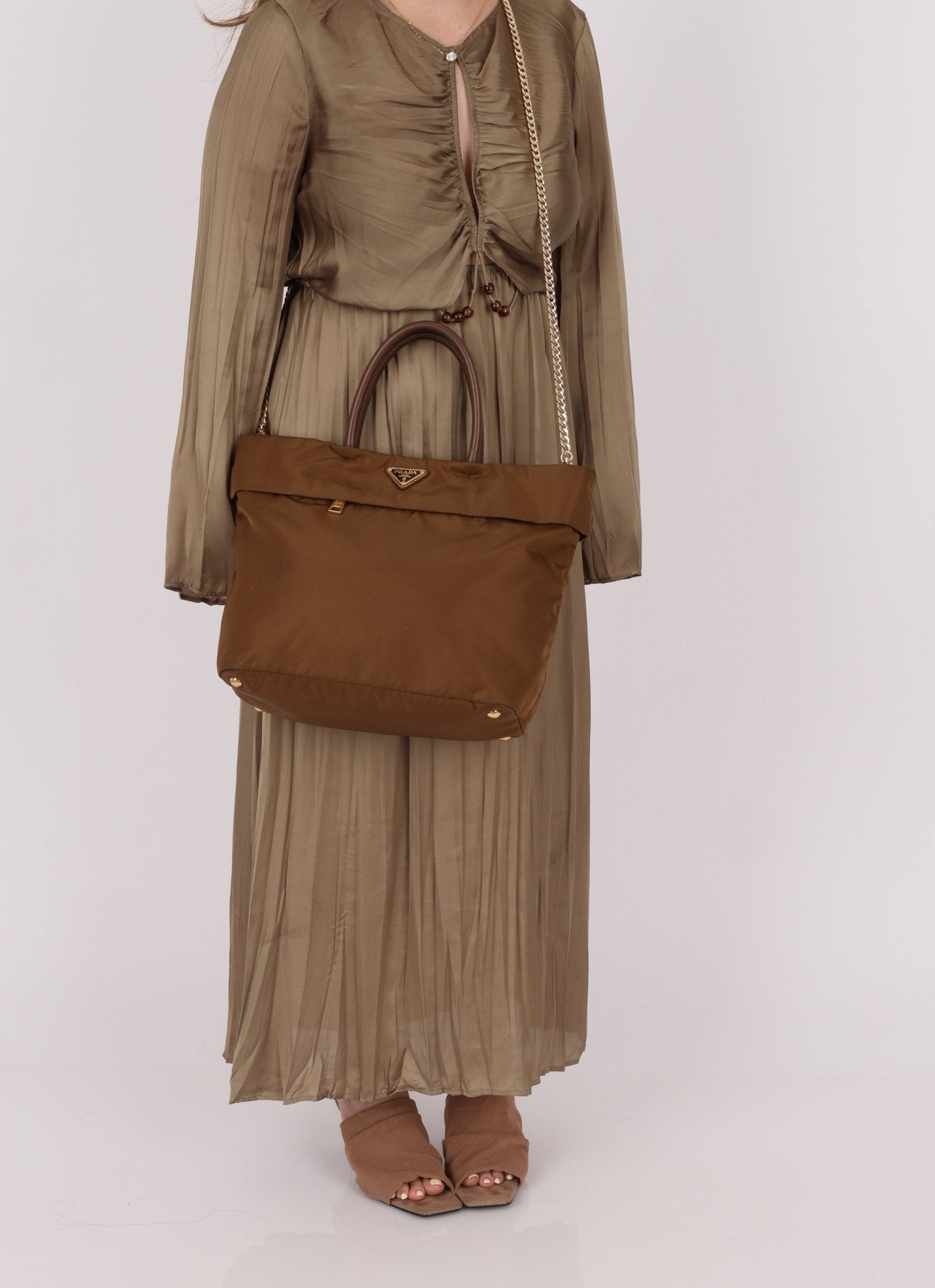 Prada Dark Khaki Nylon Tote - FashioNica