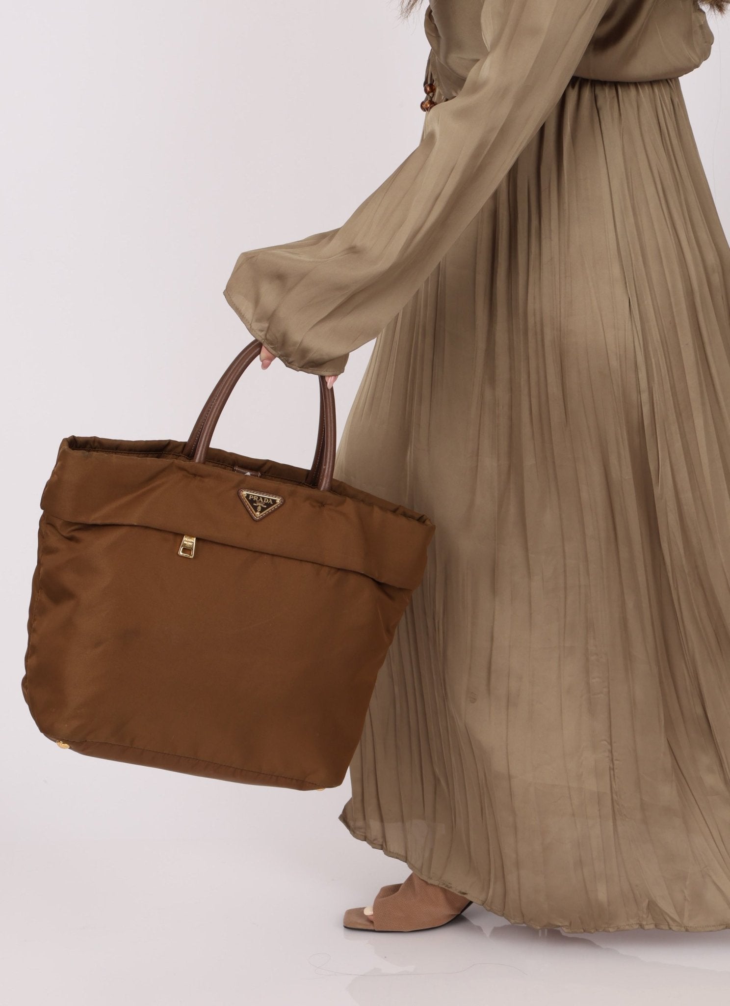 Prada Dark Khaki Nylon Tote - FashioNica