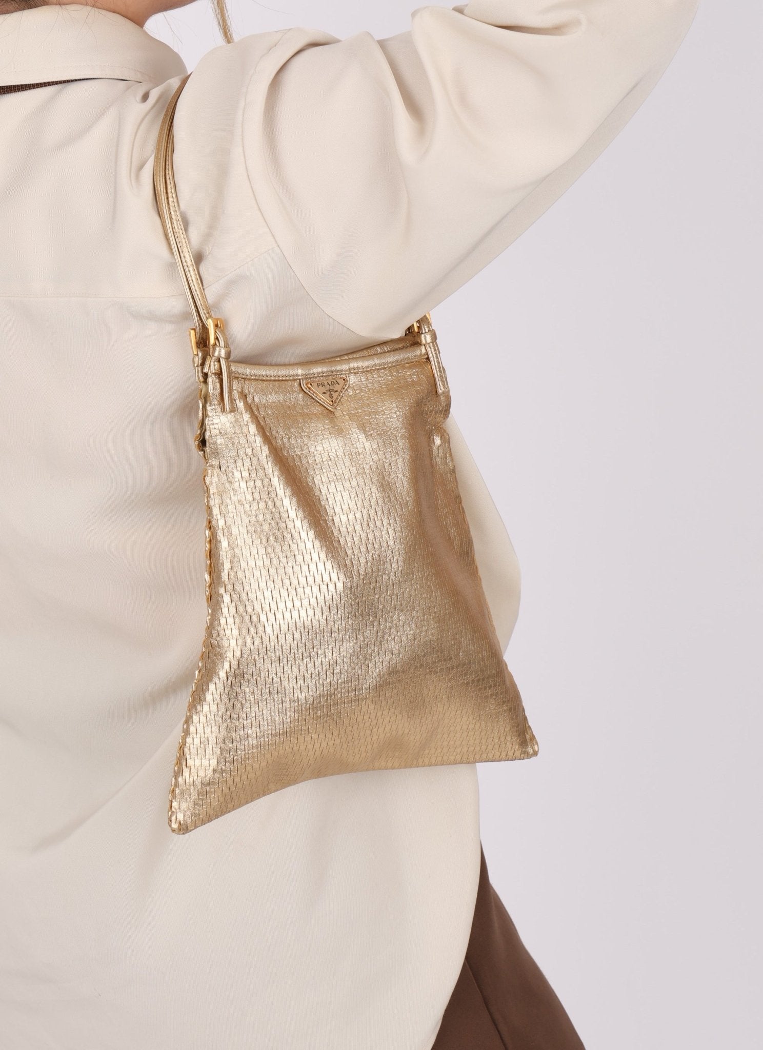 Prada Gold Metallic Mini Net Tote - FashioNica
