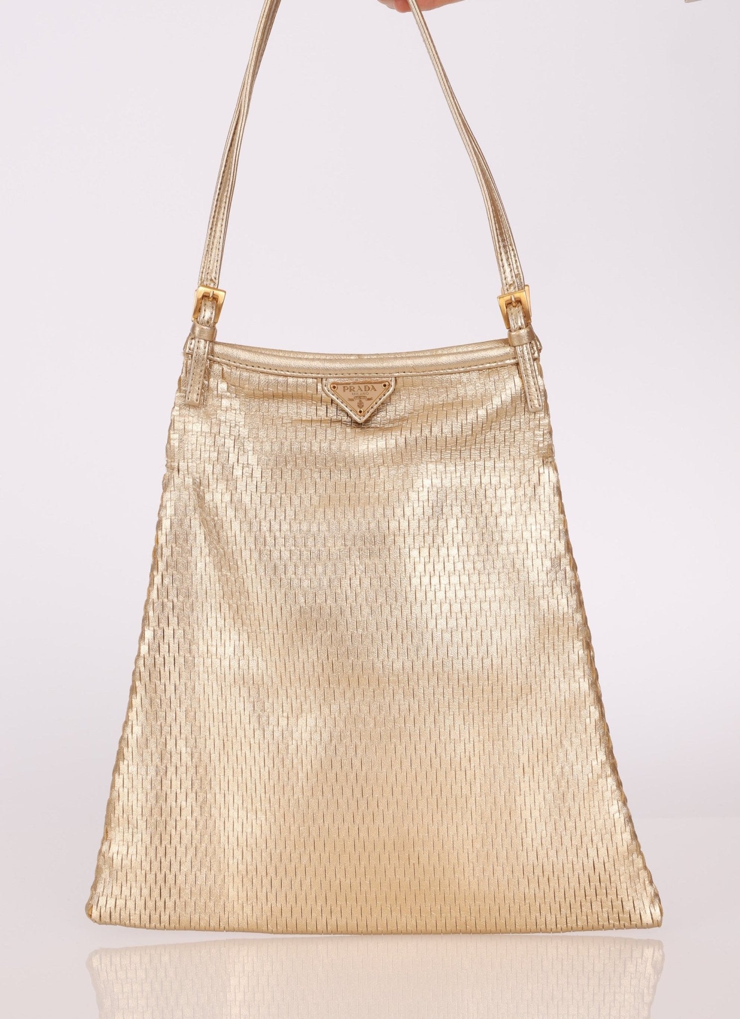 Prada Gold Metallic Mini Net Tote - FashioNica