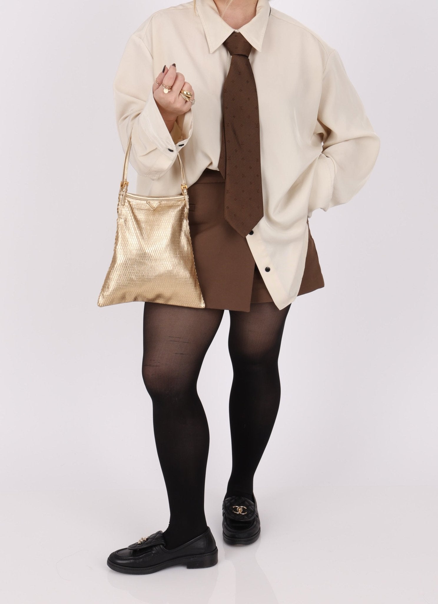 Prada Gold Metallic Mini Net Tote - FashioNica