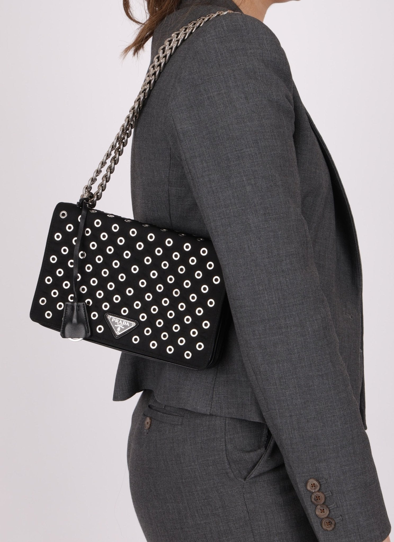 Prada Grommet Nylon Chain Flap Bag - FashioNica