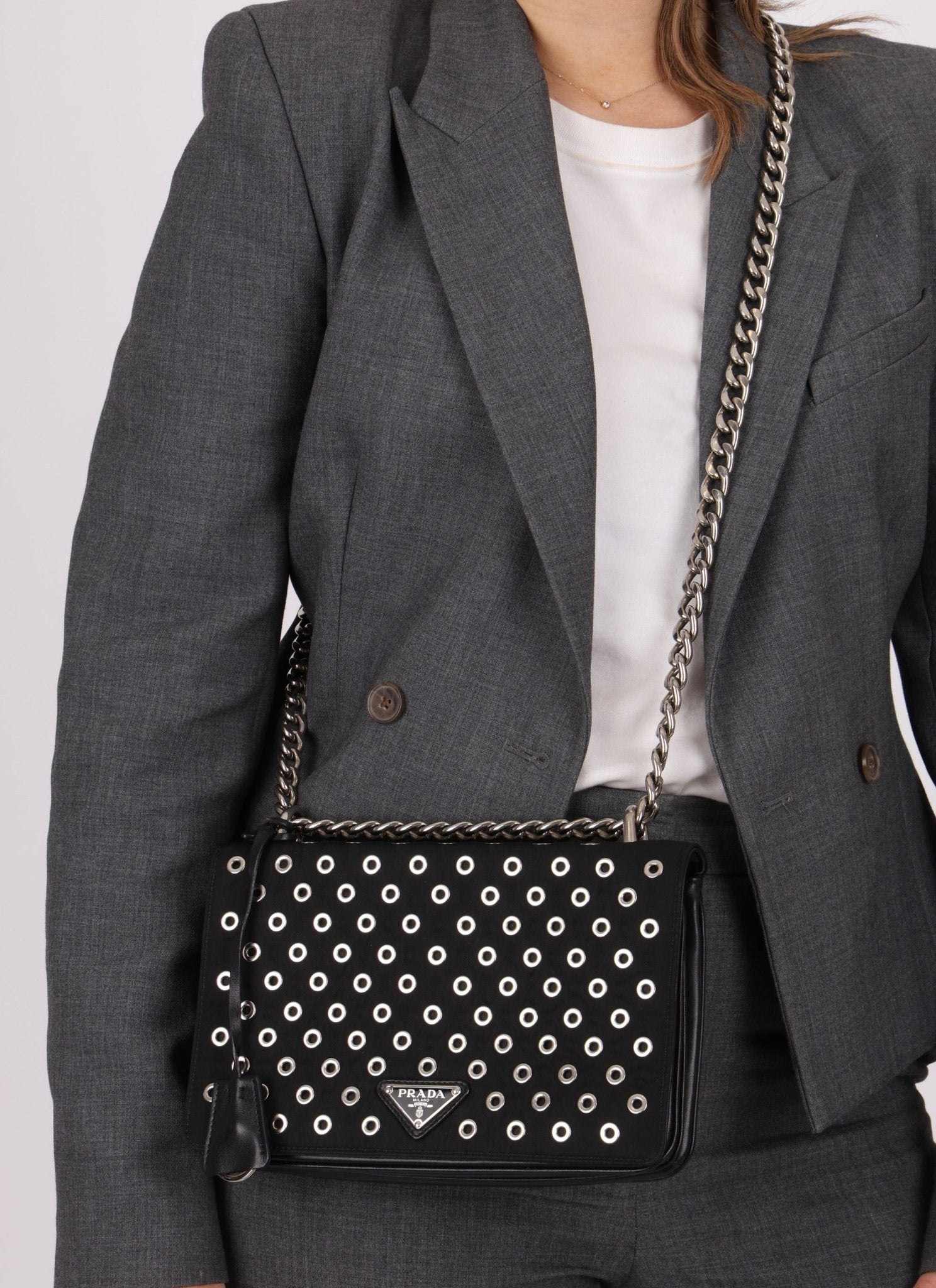 Prada Grommet Nylon Chain Flap Bag - FashioNica