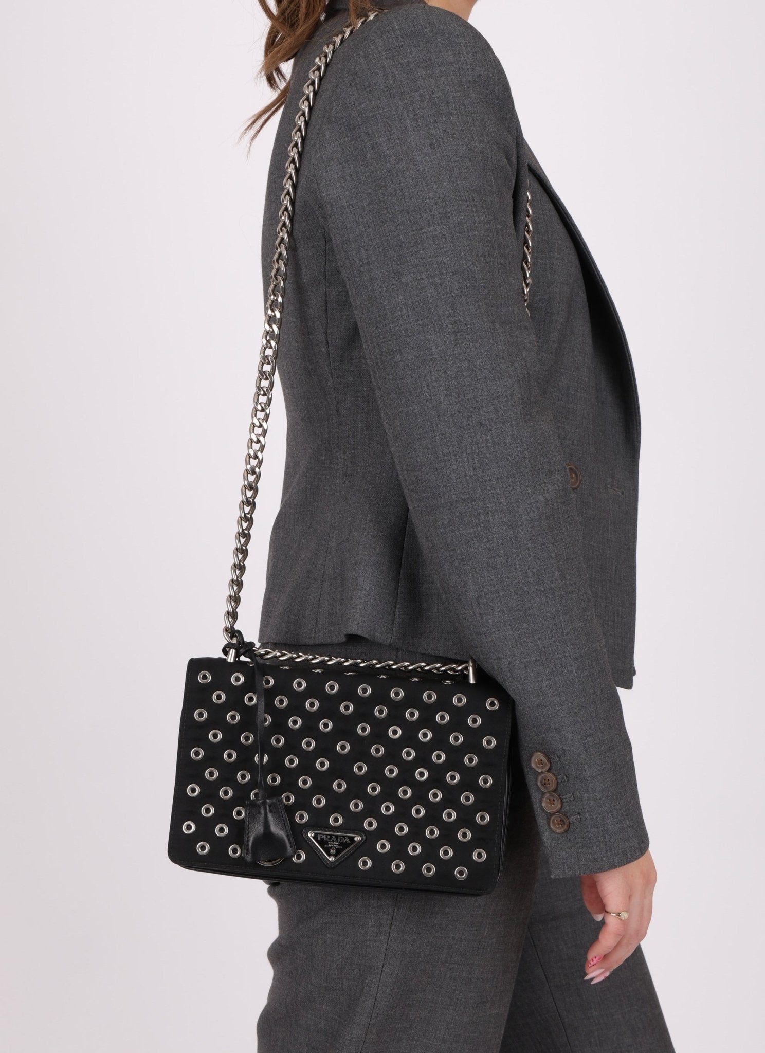Prada Grommet Nylon Chain Flap Bag - FashioNica