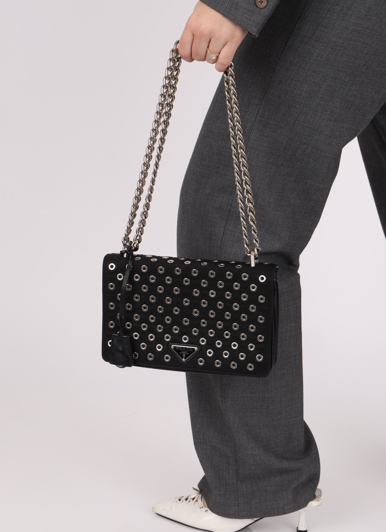Prada Grommet Nylon Chain Flap Bag - FashioNica