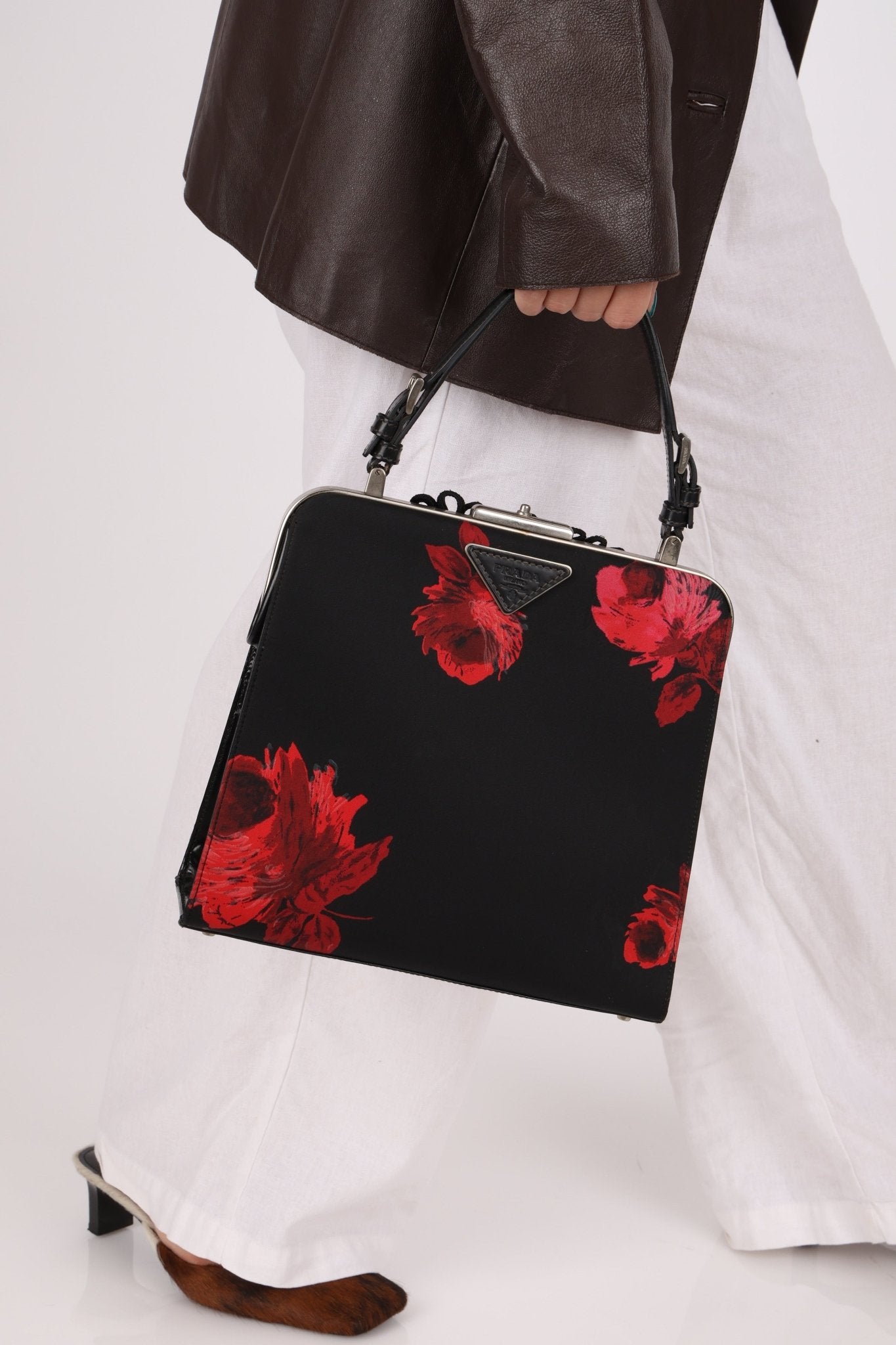 Prada Hibiscus Stamputo Tessuto Frame Handle Bag - FashioNica