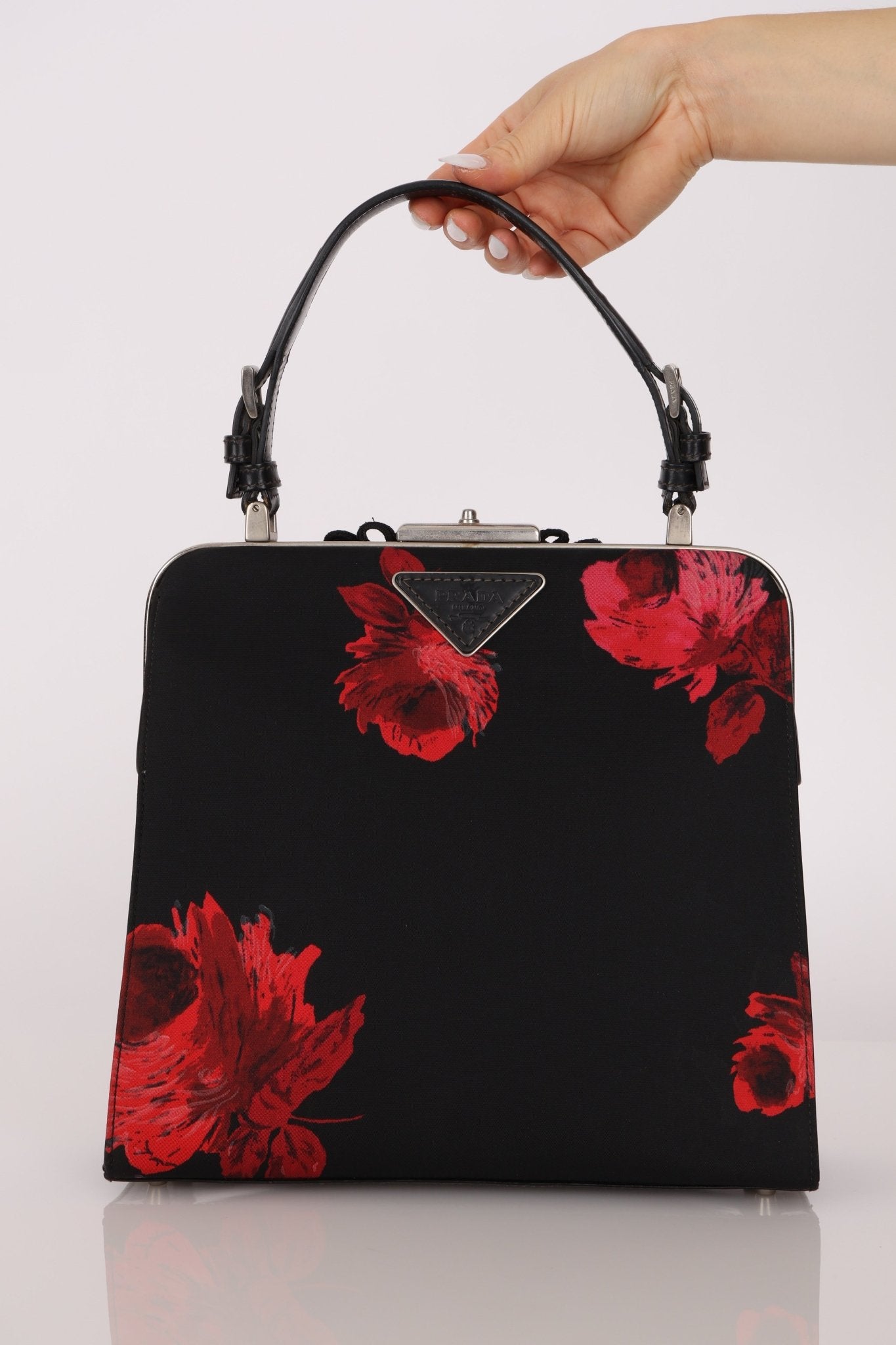 Prada Hibiscus Stamputo Tessuto Frame Handle Bag - FashioNica