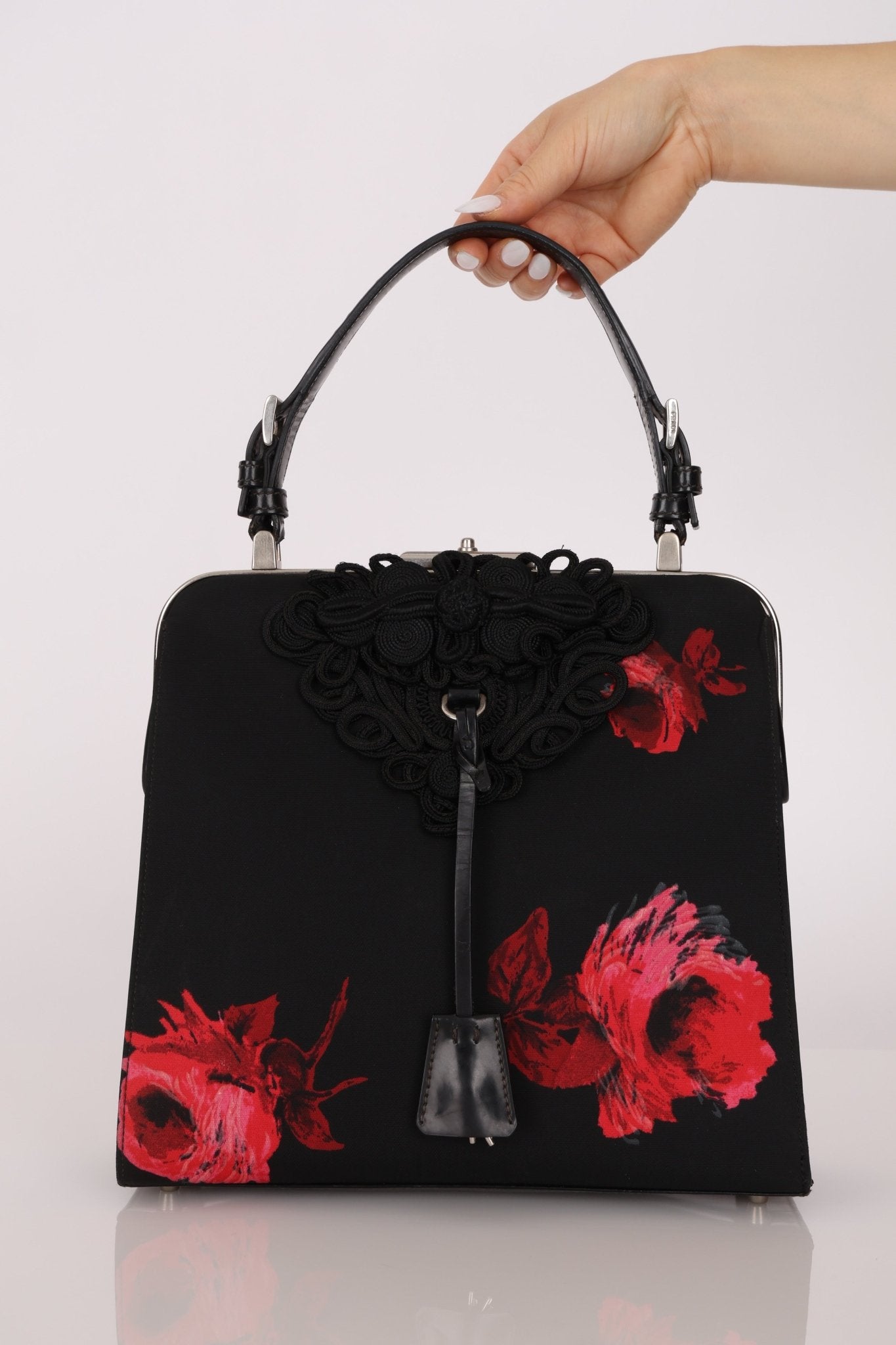 Prada Hibiscus Stamputo Tessuto Frame Handle Bag - FashioNica