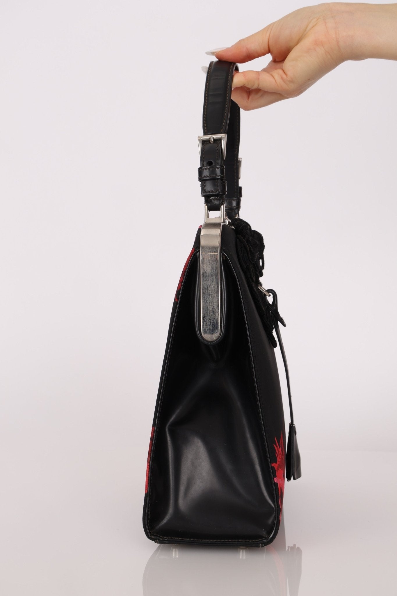 Prada Hibiscus Stamputo Tessuto Frame Handle Bag - FashioNica