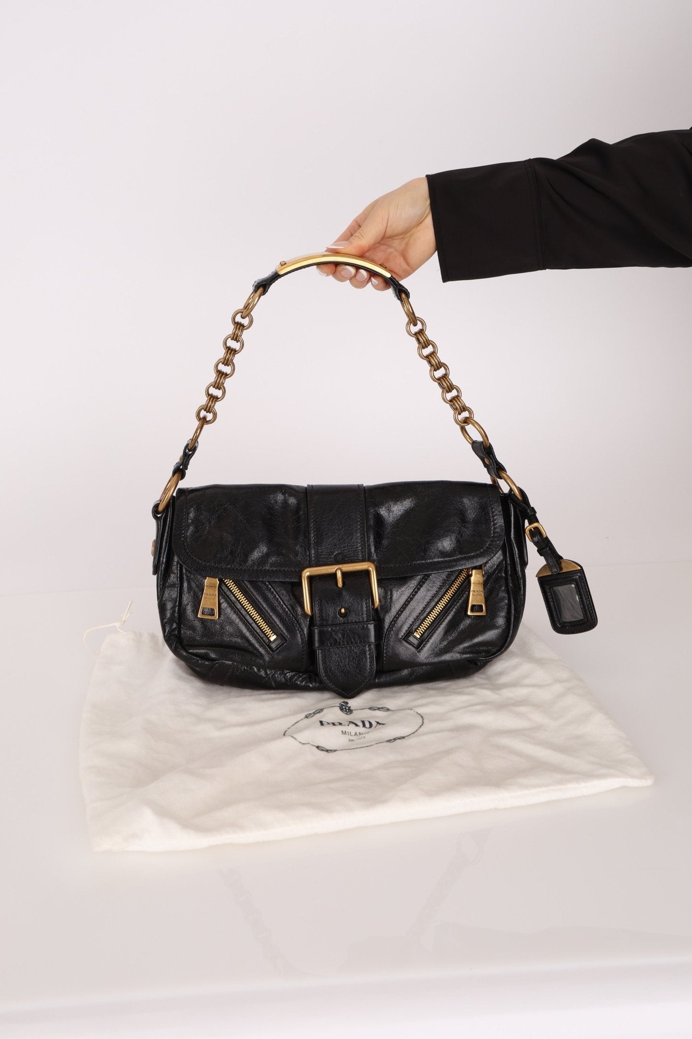 Prada Leather Buckle Flap Shoulder Bag - FashioNica