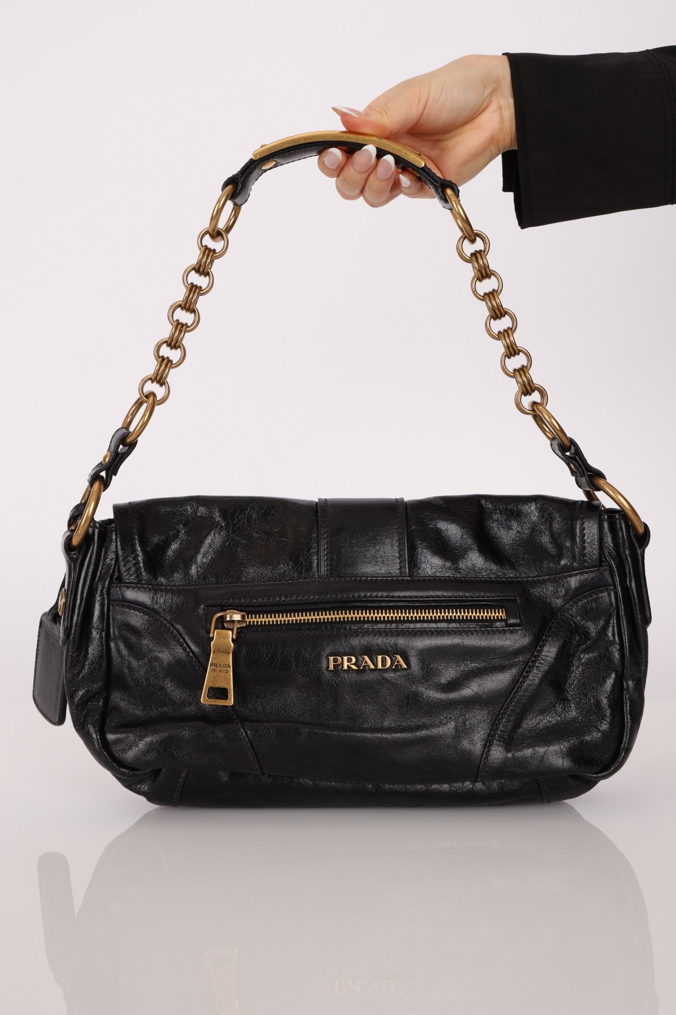 Prada Leather Buckle Flap Shoulder Bag - FashioNica