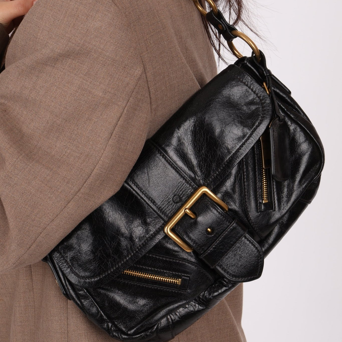 Prada Leather Buckle Flap Shoulder Bag - FashioNica