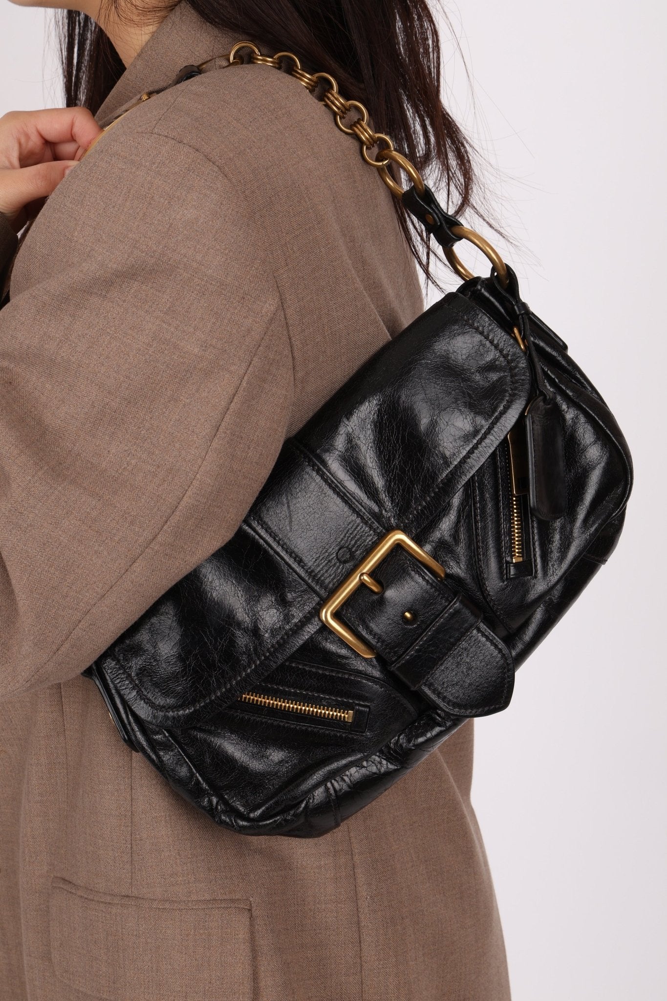 Prada Leather Buckle Flap Shoulder Bag - FashioNica