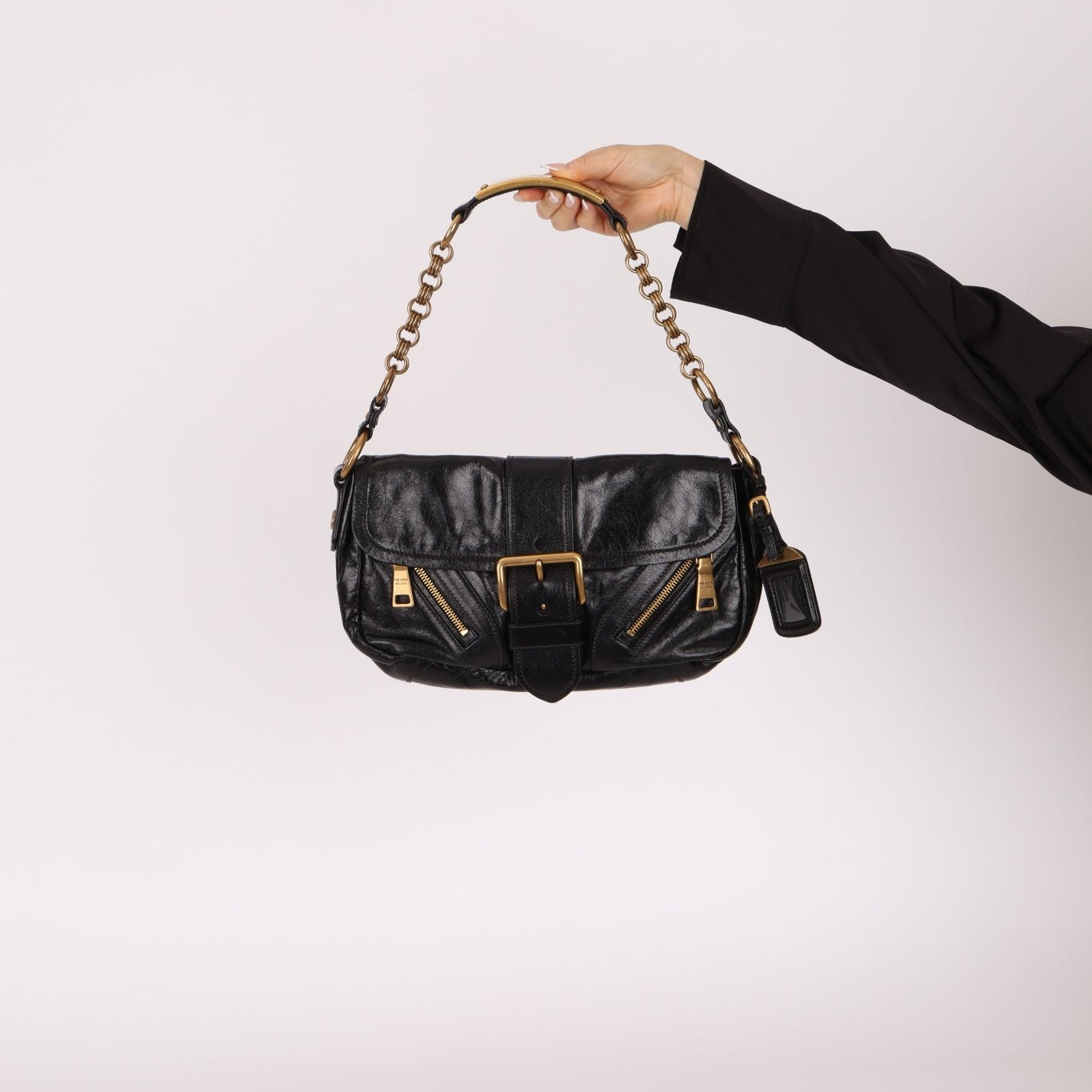 Prada Leather Buckle Flap Shoulder Bag - FashioNica
