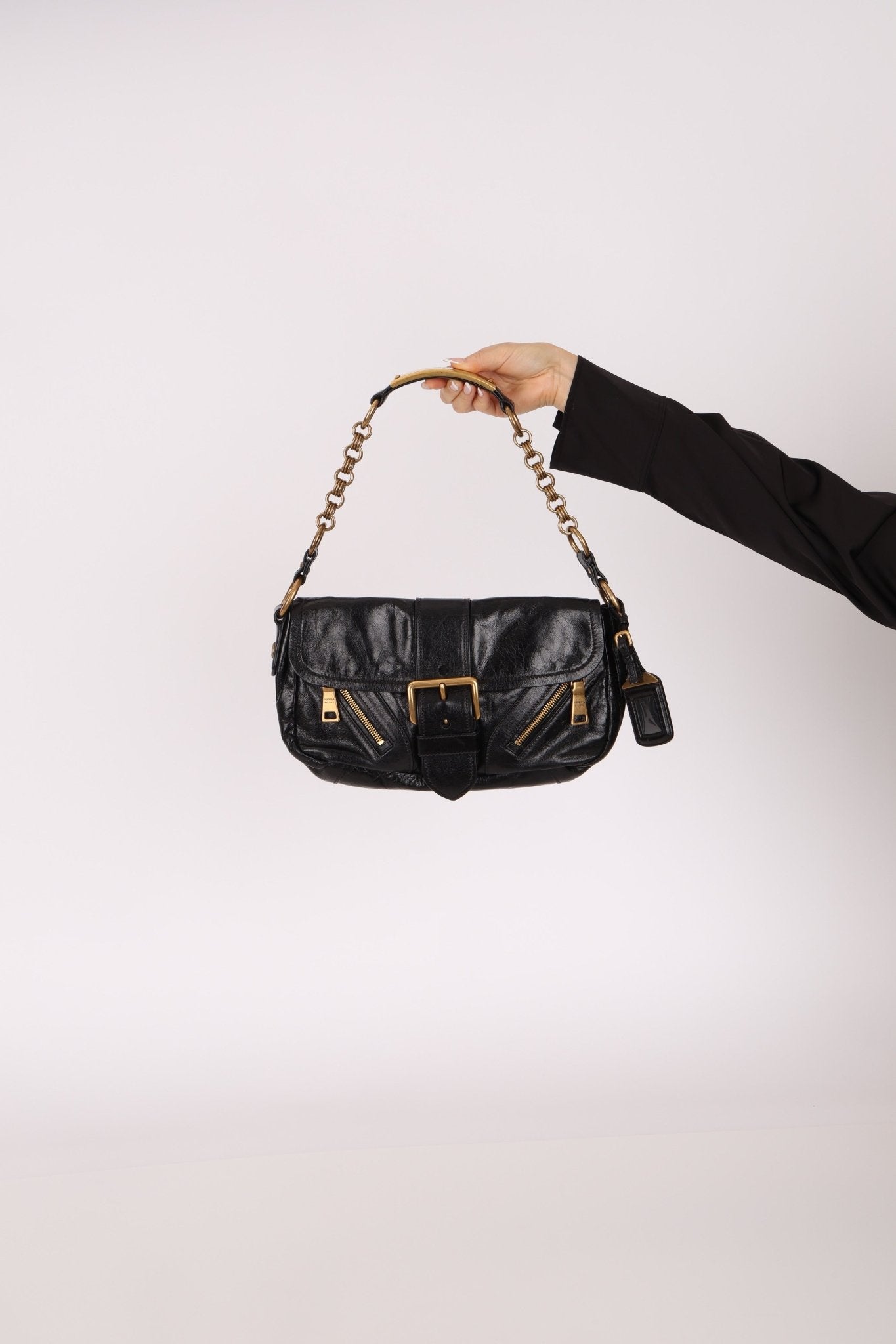 Prada Leather Buckle Flap Shoulder Bag - FashioNica