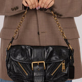 Prada Leather Buckle Flap Shoulder Bag - FashioNica