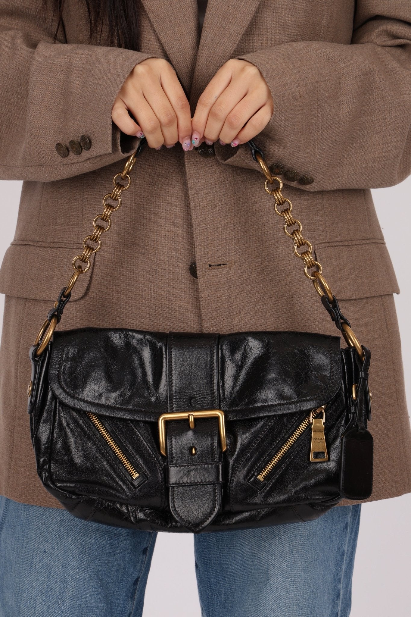 Prada Leather Buckle Flap Shoulder Bag - FashioNica
