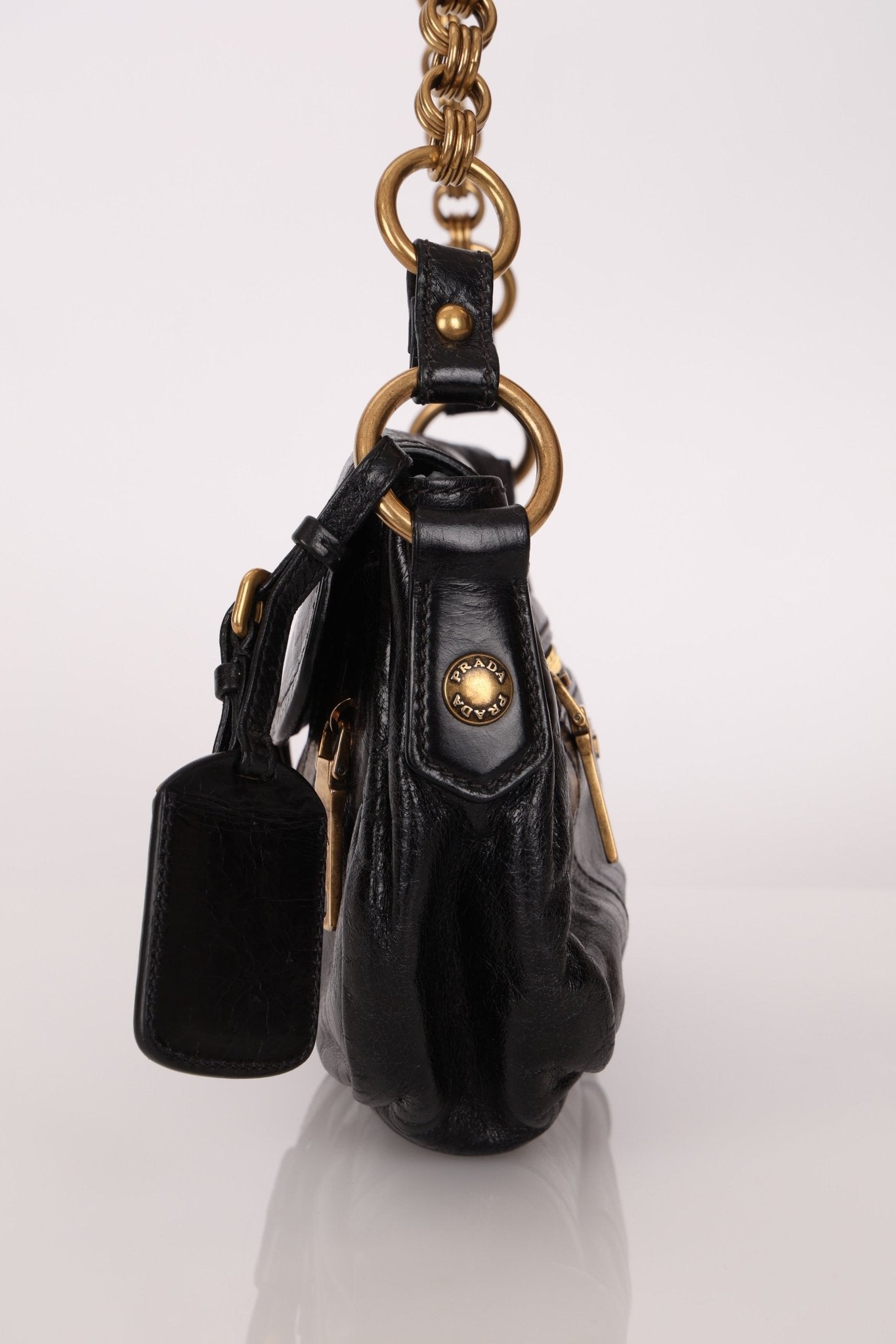 Prada Leather Buckle Flap Shoulder Bag - FashioNica