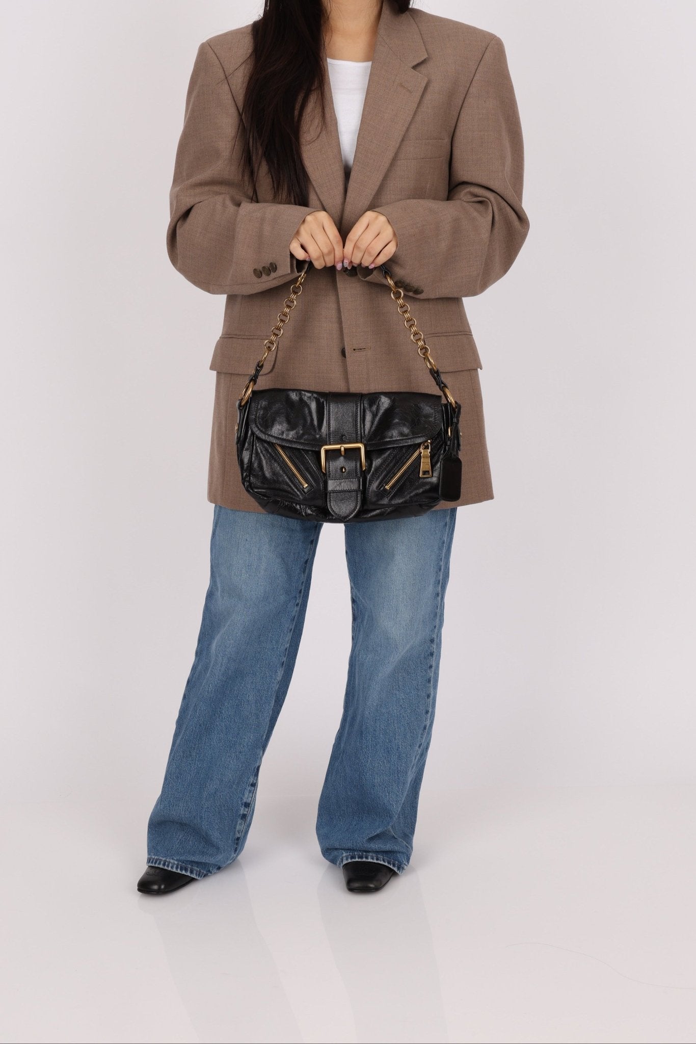 Prada Leather Buckle Flap Shoulder Bag - FashioNica