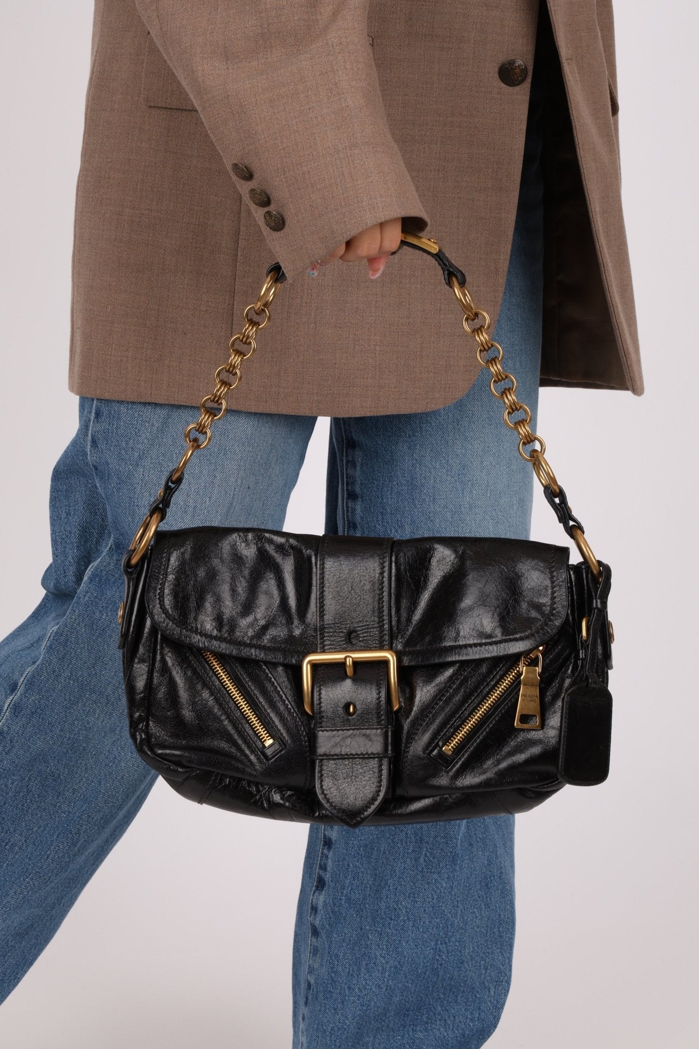 Prada Leather Buckle Flap Shoulder Bag - FashioNica