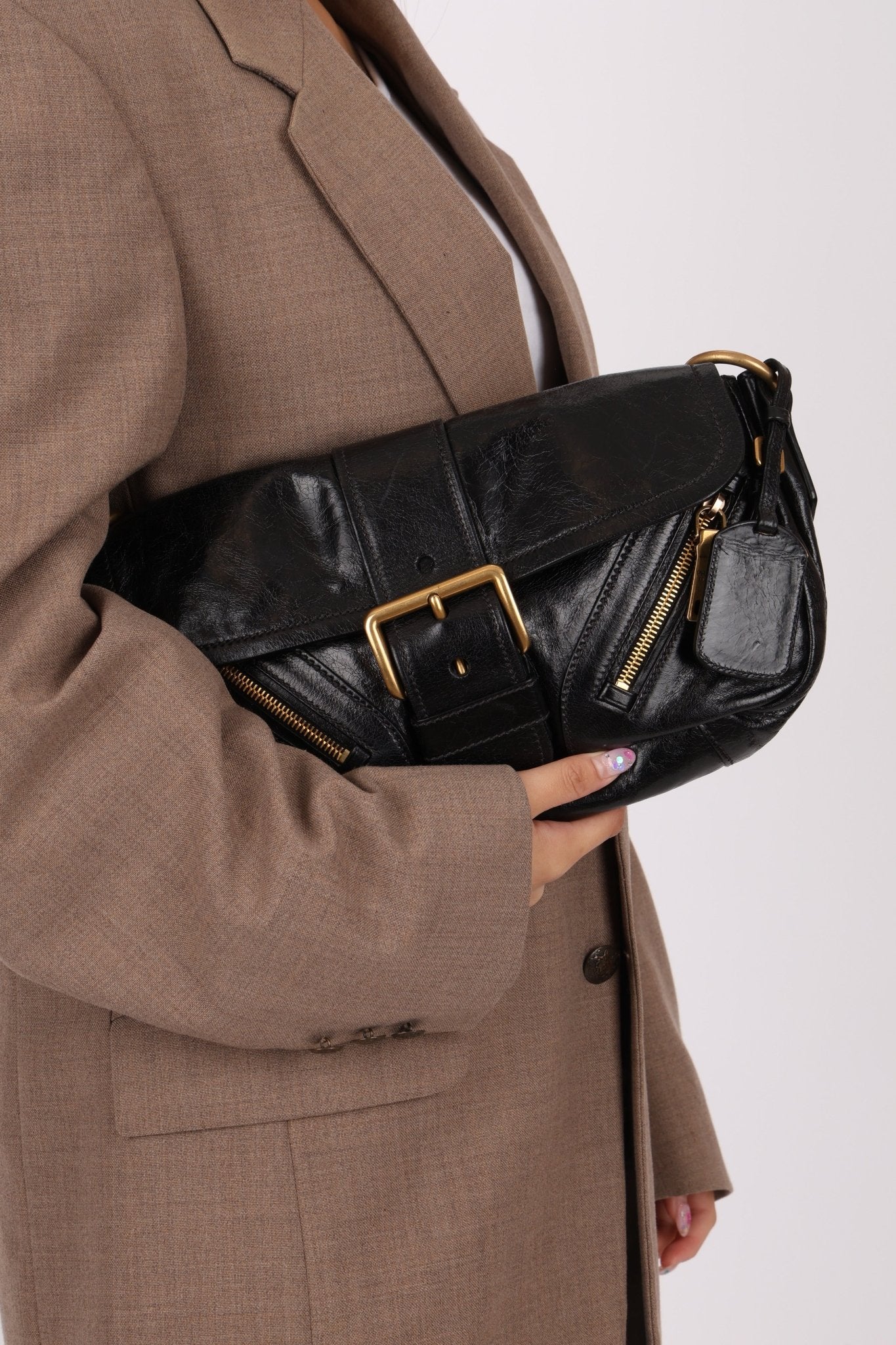 Prada Leather Buckle Flap Shoulder Bag - FashioNica