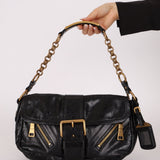 Prada Leather Buckle Flap Shoulder Bag - FashioNica