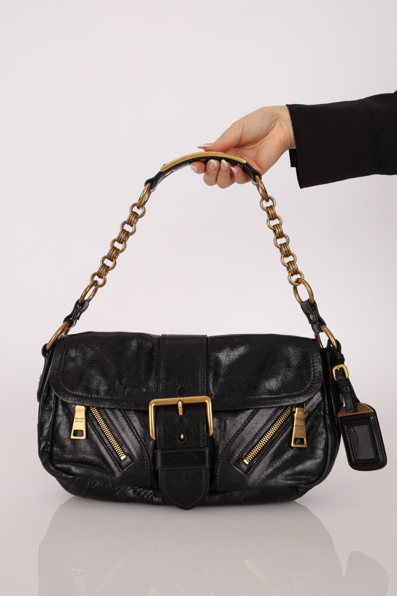 Prada Leather Buckle Flap Shoulder Bag - FashioNica