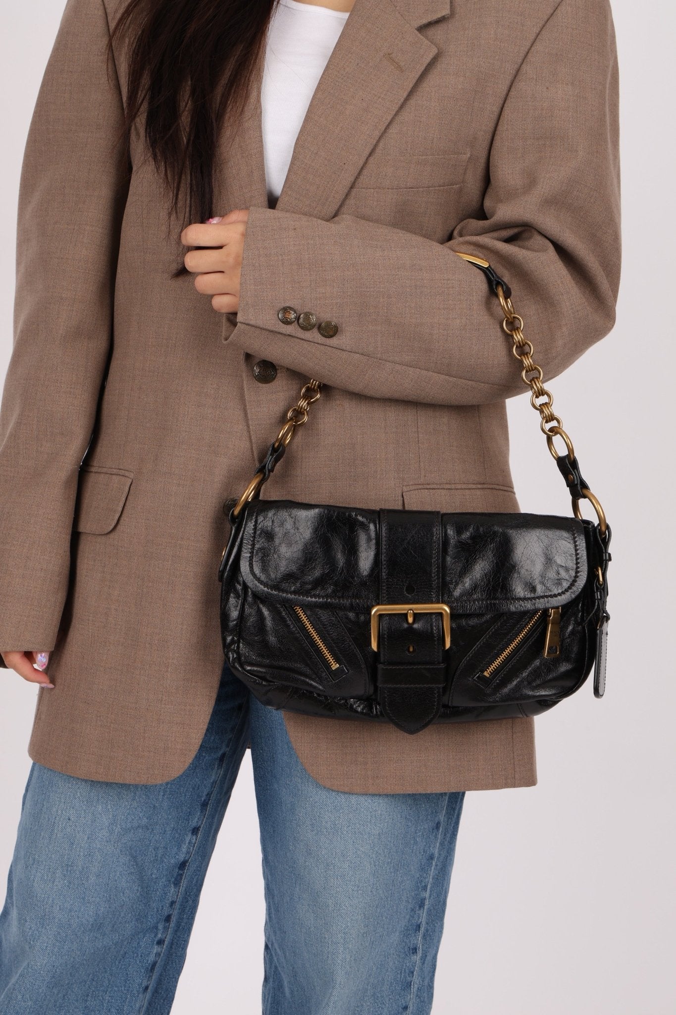 Prada Leather Buckle Flap Shoulder Bag - FashioNica